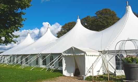 high-quality portable restrooms stationed at a wedding, meeting the needs of guests throughout the outdoor reception in Mount Vernon